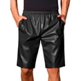 thumbnail image 1 of INSPIRE CHIC Men's Knee Length Elastic Waist Faux Leather Casual PU Shorts 36 Black, 1 of 5