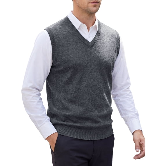 INSPIRE CHIC Men's Sweater Vest V Neck Solid Color Knit Sleeveless Top XL Dark Gray