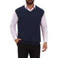 thumbnail image 1 of INSPIRE CHIC Men's Sweater Vest V Neck Solid Color Knit Sleeveless Top M Navy Blue, 1 of 5