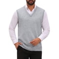 thumbnail image 1 of INSPIRE CHIC Men's Sweater Vest V Neck Solid Color Knit Sleeveless Top XL Light Gray, 1 of 5