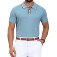 thumbnail image 1 of INSPIRE CHIC Men's Knitted Polo Shirt Ribbed Hem Short Sleeve Textured Shirts M Light Blue, 1 of 5