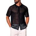 thumbnail image 1 of INSPIRE CHIC Father's Day Men's Lace Hollow See Through Button Down Short Sleeve Disco Sheer Shirt XL Black, 1 of 5