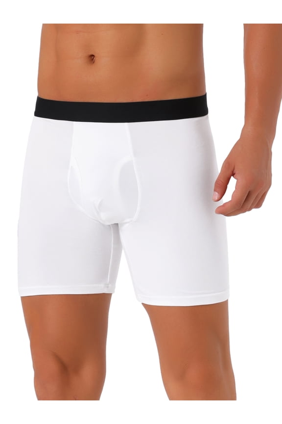 Men's Underpants Boxer Briefs Open-Fly Secure Waist Stretch Boxer Underpants 36 White