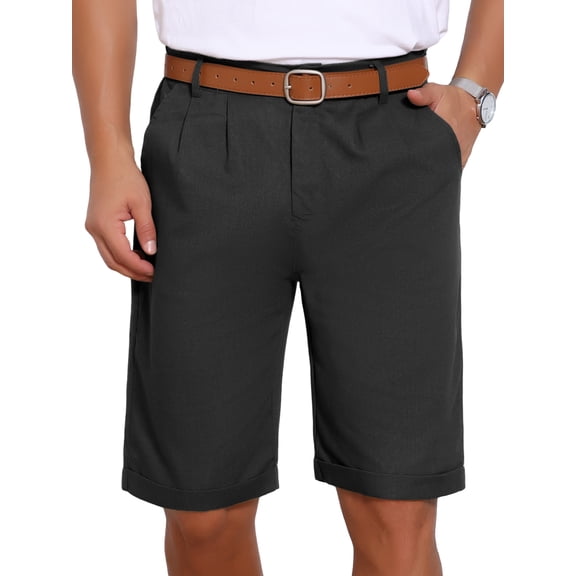 INSPIRE CHIC Men's Linen Pleated with Pockets Above Knee Casual Shorts 32 Black