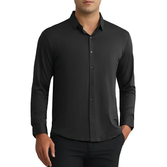 INSPIRE CHIC Men's Long Sleeve Button Down Solid Color Business Formal Dress Shirt XL Black