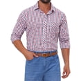 thumbnail image 1 of INSPIRE CHIC Men's Long Sleeve Checked Dress Shirt Point Collar Button Plaid Shirt S Red Blue, 1 of 6