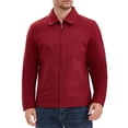 thumbnail image 1 of INSPIRE CHIC Men's Long Sleeve Lapel Full Zip Up Solid Color Casual Lined Jacket S Red, 1 of 6