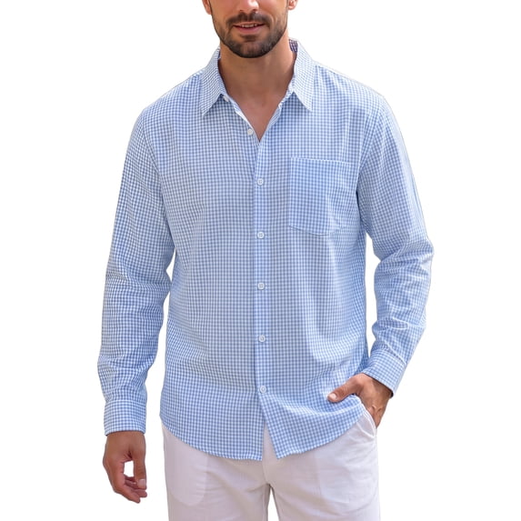 INSPIRE CHIC Men's Gingham Shirt Long Sleeve Checkered Regular Fit Button Down Casual Top M Blue