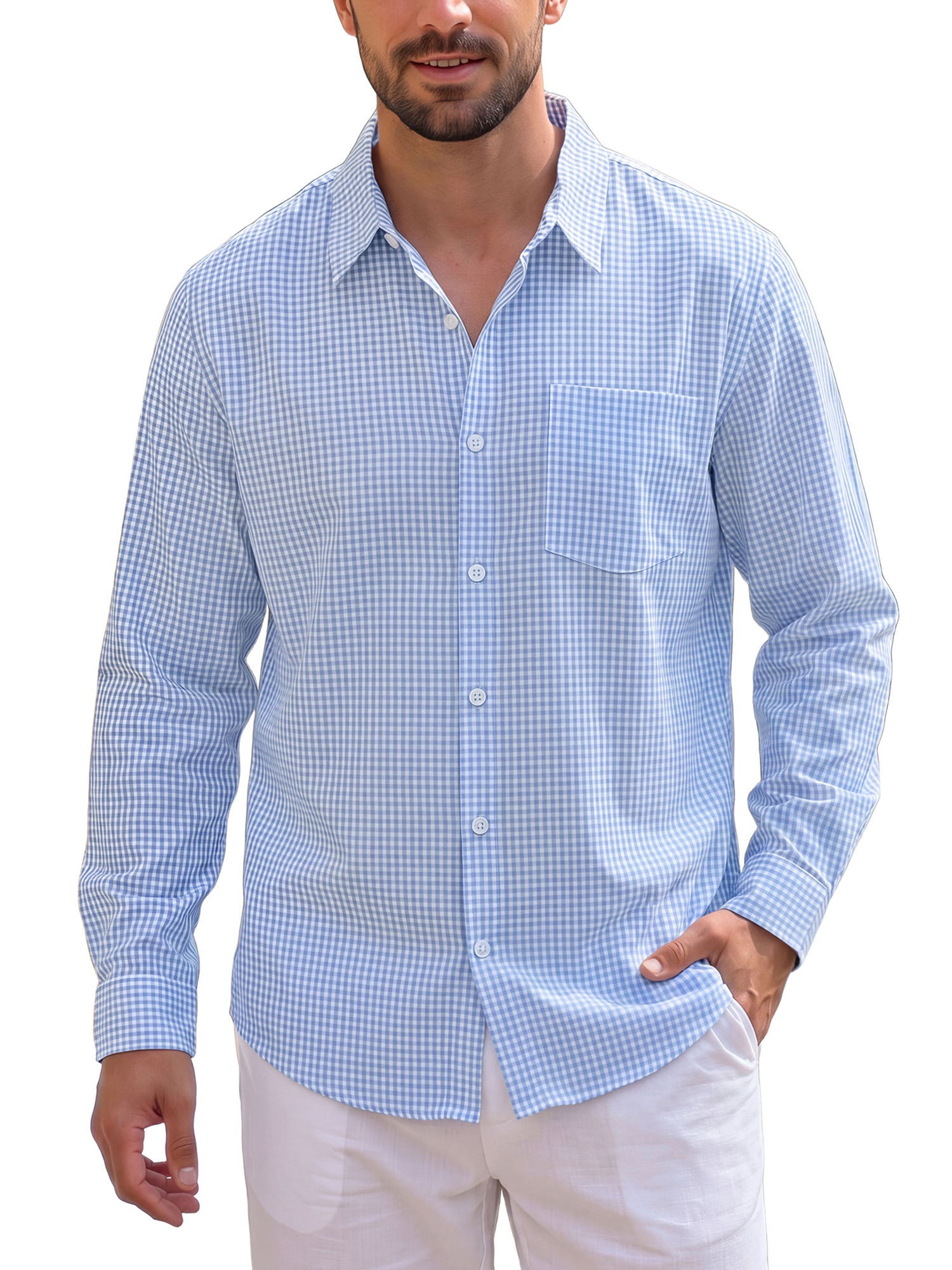 INSPIRE CHIC Men's Gingham Shirt Long Sleeve Checkered Regular Fit Button Down Casual Top XL Blue