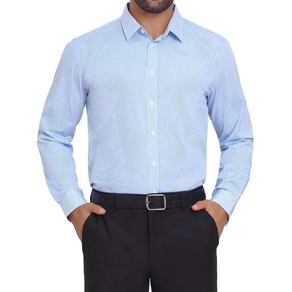INSPIRE CHIC Men's Long Sleeve Business Plaid Pattern Dress Shirts M Blue White