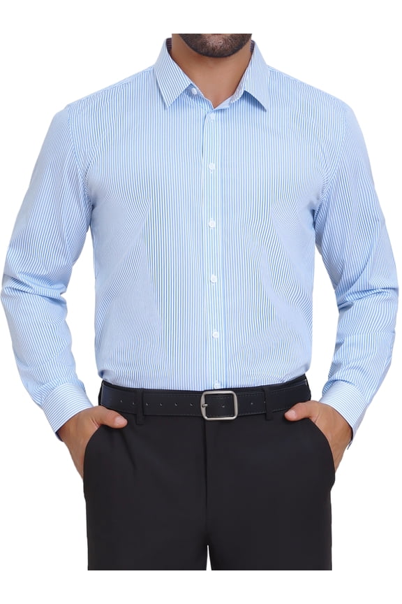 Men's Long Sleeve Business Plaid Pattern Dress Shirts M Blue White