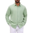thumbnail image 1 of INSPIRE CHIC Men's Long Sleeves Button Down Solid Color Jacquard Textured Shirts S Green, 1 of 5