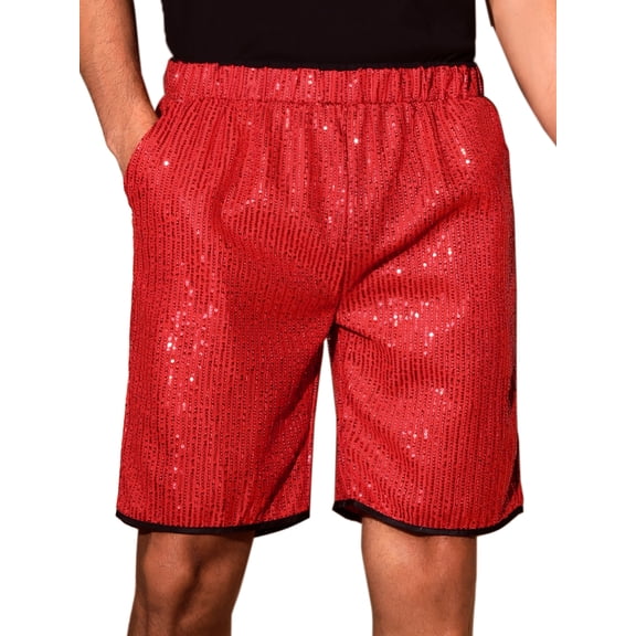 INSPIRE CHIC Men's Metallic Above Knee Clubwear Sparkly Sequins Shorts 30 Red