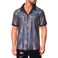 thumbnail image 1 of INSPIRE CHIC Men's Metallic Sequins Camp Collar Button Down Short Sleeve Shiny Shirt L Silver, 1 of 5