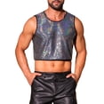 thumbnail image 1 of INSPIRE CHIC Men's Metallic Sequins Crewneck Sleeveless Cropped Festival Tank Top L Silver, 1 of 5