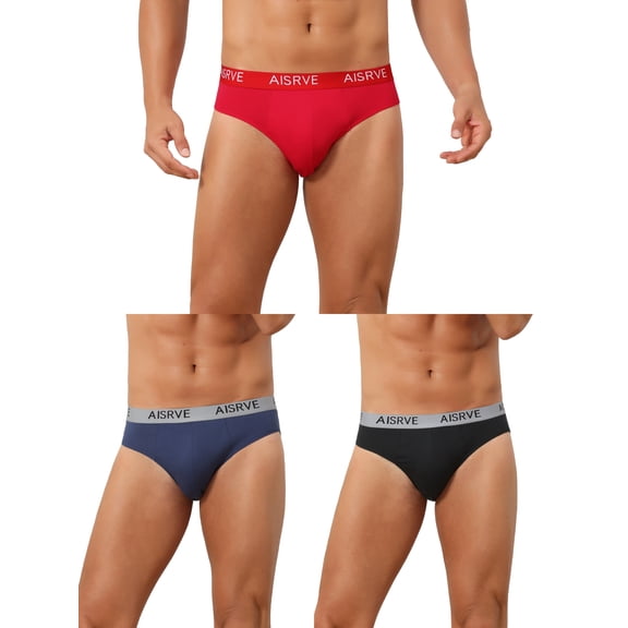INSPIRE CHIC Men's Mid-Waisted Stretch Comfortable Breathable Athletic Briefs 3 Packs 30 1 Red 1 Black 1 Dark Blue