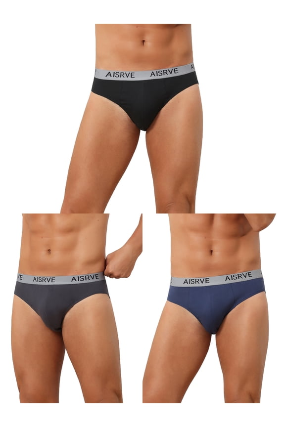 Men's Mid-Waisted Stretch Comfortable Breathable Athletic Briefs 3 Packs 32 1 Black 1 Dark Gray 1 Dark Blue