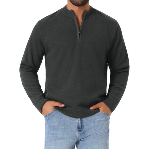 INSPIRE CHIC Men's Mock Neck Pullover Sweater Solid Color Quarter Zip Knitted Polo Sweater M Dark Gray