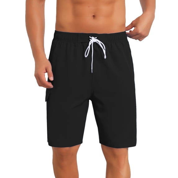 INSPIRE CHIC Men's Multiple Pockets Drawstring Waist Summer Board Shorts 30 Black