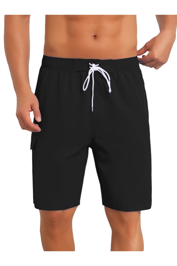 Men's Multiple Pockets Drawstring Waist Summer Board Shorts 30 Black