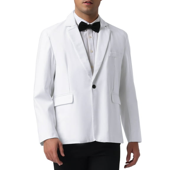 INSPIRE CHIC Men's Notch Lapel One Button Formal Solid Color Business Suit Jackets S White