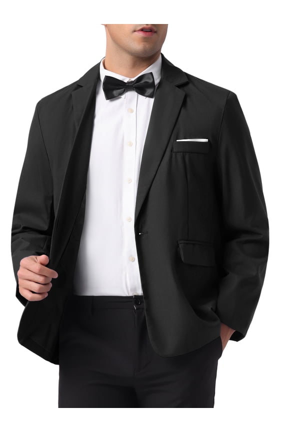 Men's Notch Lapel One Button Formal Solid Color Business Suit Jackets XL Black