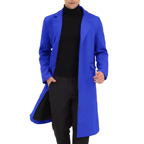 INSPIRE CHIC Men's Coats Single Breasted Lapel Collar Long Sleeve Back Slit Outerwear Coat 2XL Blue
