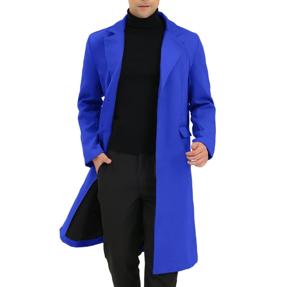 INSPIRE CHIC Men's Coats Single Breasted Lapel Collar Long Sleeve Back Slit Outerwear Coat M Blue