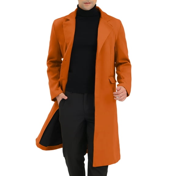 INSPIRE CHIC Men's Coats Single Breasted Lapel Collar Long Sleeve Back Slit Outerwear Coat S Brown
