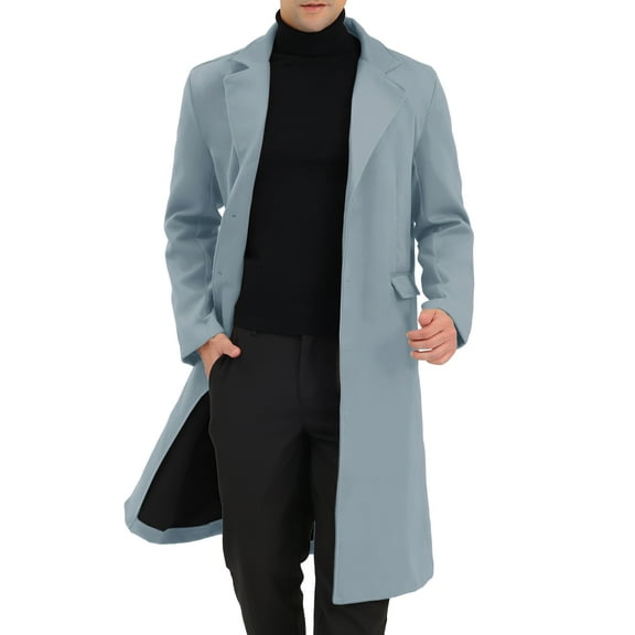 INSPIRE CHIC Men's Coats Single Breasted Lapel Collar Long Sleeve Back Slit Outerwear Coat XL Dark Gray