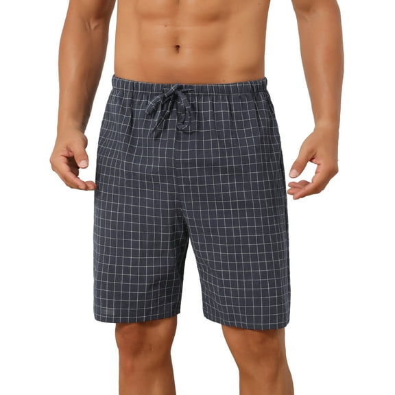 INSPIRE CHIC Men's Plaid Drawstring Waist Checked Pattern Lounge Pajama Shorts 30 Dark Gray