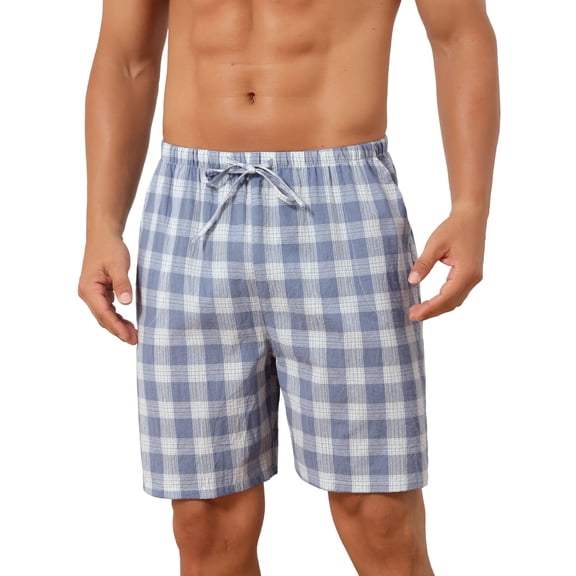 INSPIRE CHIC Men's Plaid Drawstring Waist Checked Pattern Lounge Pajama Shorts 34 Blue Gray