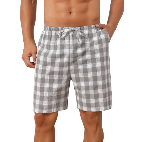 INSPIRE CHIC Men's Plaid Drawstring Waist Checked Pattern Lounge Pajama Shorts 34 Gray