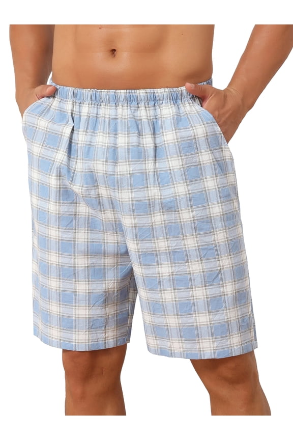 Inspired Men's Plaid Lightweight Elastic Waist Cotton Sleepwear Bottom with Pockets 30 Light Blue