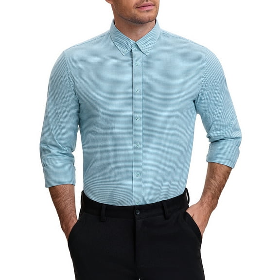 INSPIRE CHIC Men's Plaid Long Sleeved Button Down Business Wear Dress Shirts S Light Green