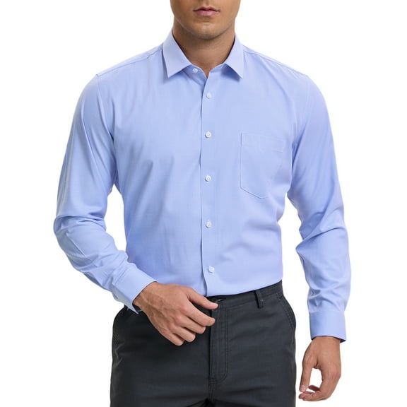 INSPIRE CHIC Men's Plaid Long Sleeved Button Down Business Wear Dress Shirts L Light Blue