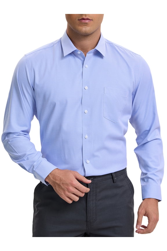 Men's Plaid Long Sleeved Button Down Business Wear Dress Shirts L Light Blue