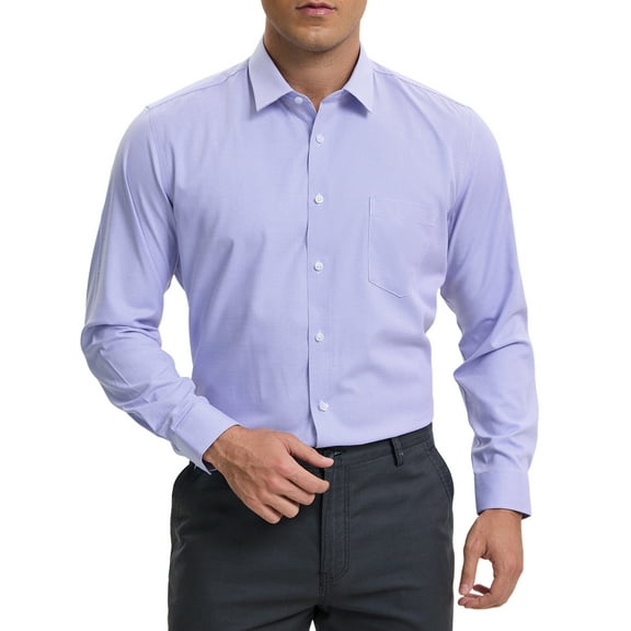 INSPIRE CHIC Men's Plaid Long Sleeved Button Down Business Wear Dress Shirts M Light Purple