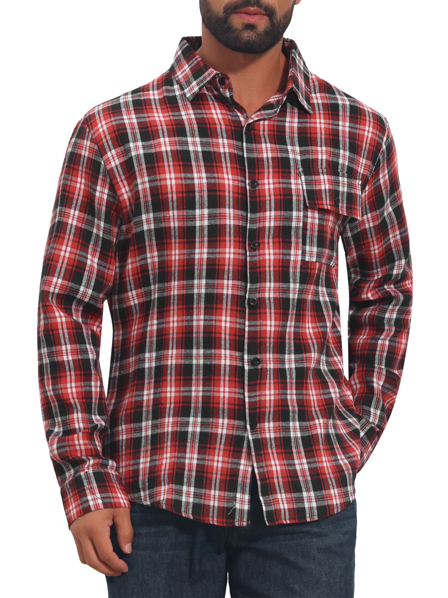 INSPIRE CHIC MMen's Plaid Shirt Long Sleeve Button Down Chest Pocket Casual Top S Red
