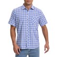 thumbnail image 1 of INSPIRE CHIC Men's Plaid Shirts Short Sleeved Button Down Classic Business Checked Dress Shirt M Navy White, 1 of 6