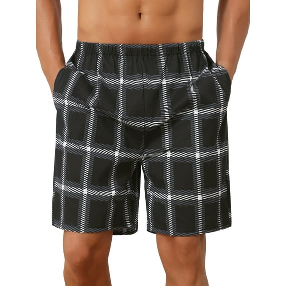 INSPIRE CHIC Men's Plaid Soft Elastic Waist Lounge Nightwear Bottoms 28 Black
