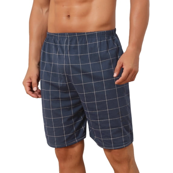 INSPIRE CHIC Men's Plaid Soft Elastic Waist Lounge Nightwear Bottoms 28 Dark Blue