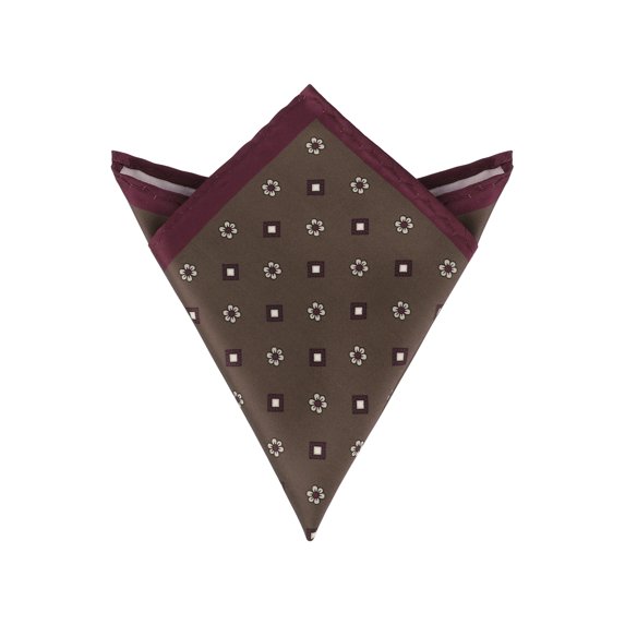 INSPIRE CHIC Men's Pocket Squares Flower Patterned Handkerchiefs with Solid Trim for Wedding Party Brown One Size