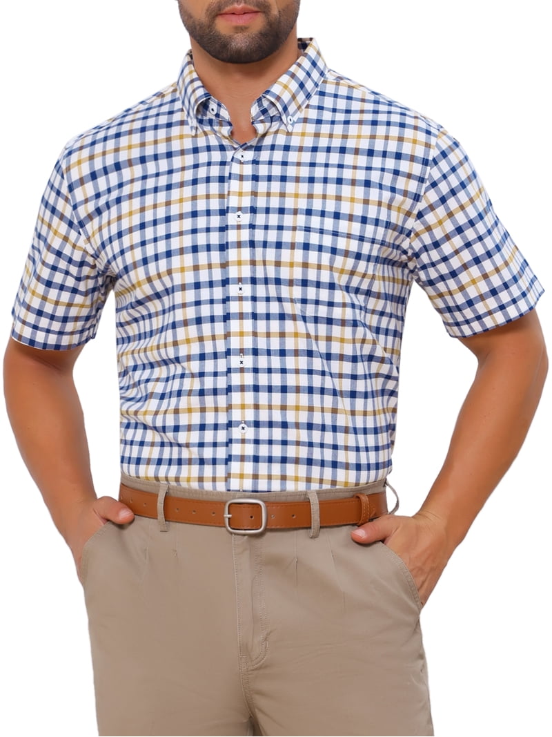 INSPIRE CHIC Men's Shirts Point Collar Short Sleeve Plaid Button Business Dress Shirt M Blue Yellow - Walmart.com INSPIRE CHIC Men's Shirts Point Collar Short Sleeve Plaid Button Business Dress Shirt M Blue Yellow - Walmart.com