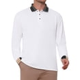 thumbnail image 1 of INSPIRE CHIC Men's Polo Shirt Long Sleeve Button Striped Collared Polo Shirts M White, 1 of 6
