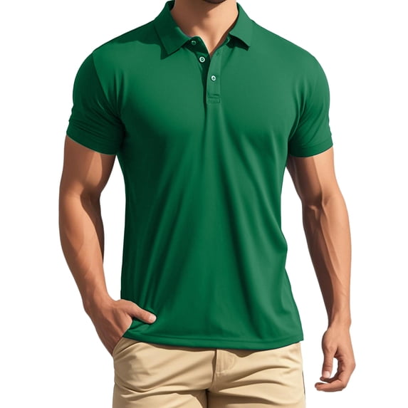 INSPIRE CHIC Men's Polo Shirts Short Sleeve Lightweight Regular Fit Casual Business Work Solid Golf Shirt L Dark Green