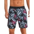 thumbnail image 1 of INSPIRE CHIC Men's Trunks Tropical Leaf Print Elastic Drawstring Waist Beach Board Shorts 28 Black Red, 1 of 5