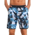 thumbnail image 1 of INSPIRE CHIC Men's Trunks Tropical Leaf Print Elastic Drawstring Waist Beach Board Shorts 30 Blue White, 1 of 5