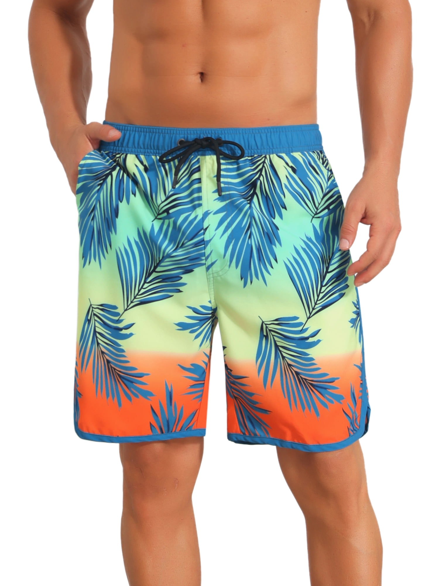 INSPIRE CHIC Men's Printed Elastic Liner Drawstring Swimming Shorts with Pockets 30 Light Blue