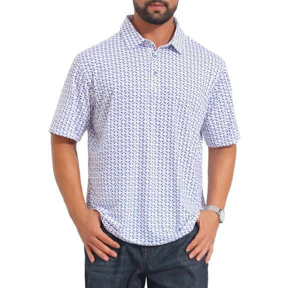 INSPIRE CHIC Men's Printed Summer Casual Short Sleeve Lightweight Breathable Polo Shirts XL Blue